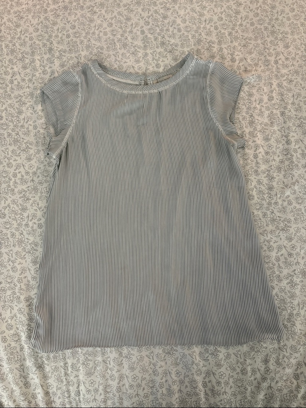 LOFT White Blouse with Thin Black Pinstripes